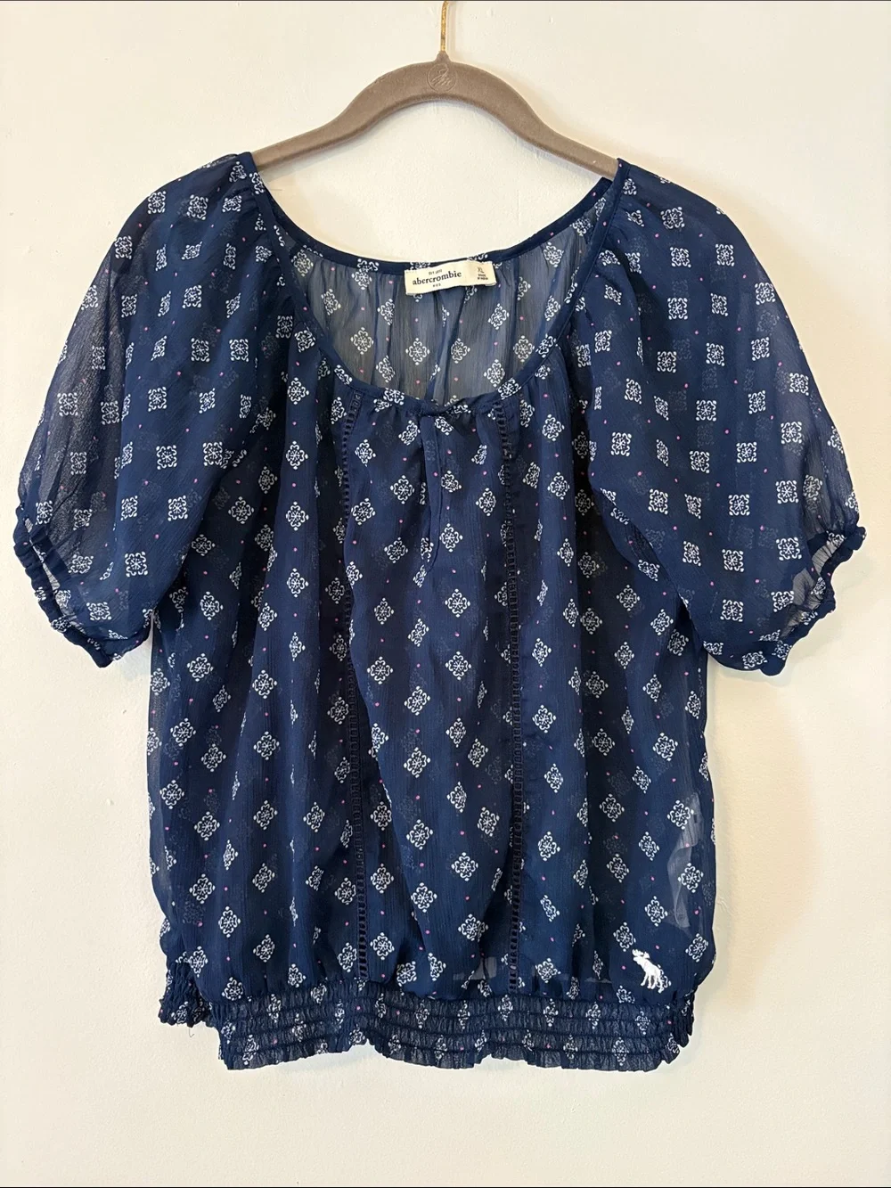 Abercrombie & Fitch Navy Geometric Knit Blouse